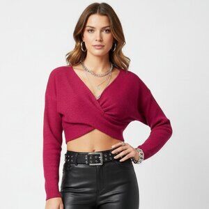 Sam Edelman Red Cropped Ribbed Long Sleeve Twist Tie Waist Sweater NEW S